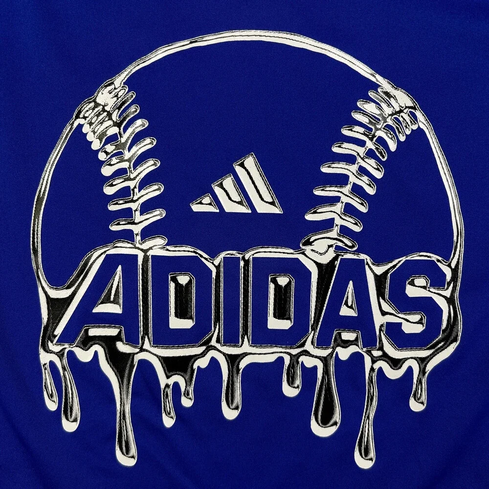 Adidas Shirt Mens Large Baseball Graphic Dripping Logo Blue AEROREADY Tee